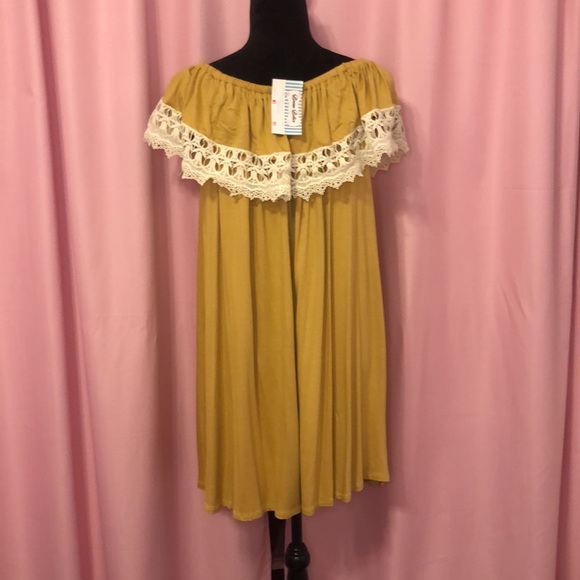 Mustard Tunic Dress With Ruffle Collar. Brand New With Tags - Picture 3 of 7